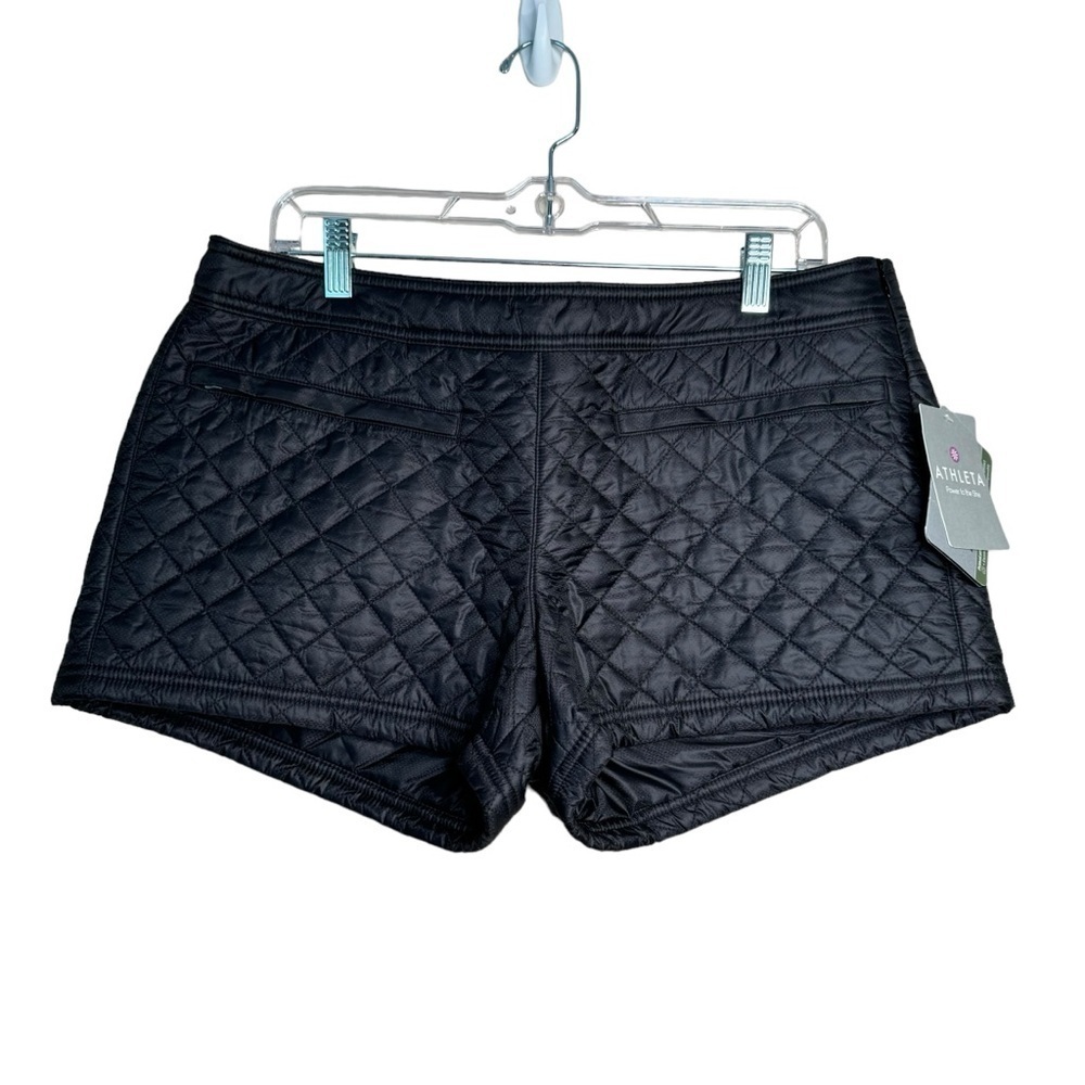 NWT ATHLETA Womens Quilted Toasty Buns Insulated Black Nylon Puffer Shorts 12